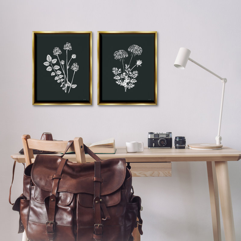 Ensemble de 2 toiles flottantes encadrées de fleurs noires et blanches par House Fenway, H 21 po x l 17 po