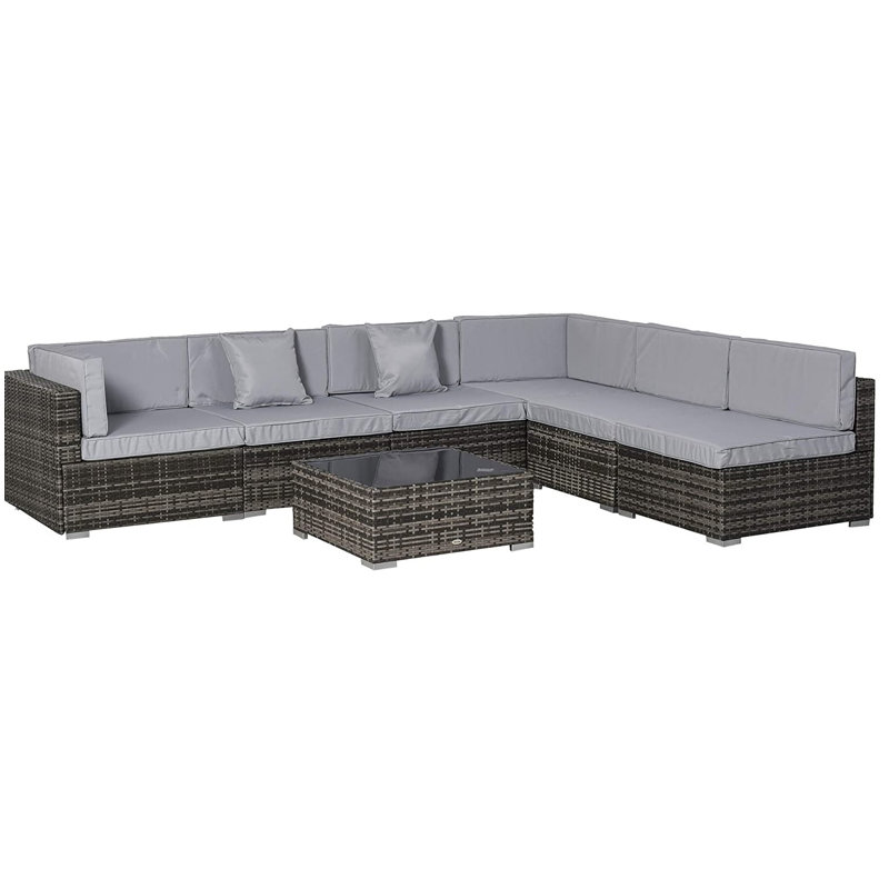 Hayrullah 6 Seater Rattan Sofa Set, Grey, Grey, Grey