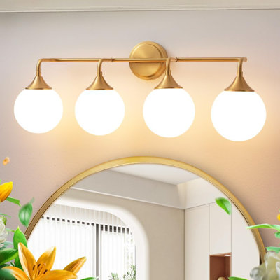 Modern Bathroom Light Fixture With Finish And Milky White Glass Shades, 4-Light Vanity Wall Sconce For Over Mirror Installation