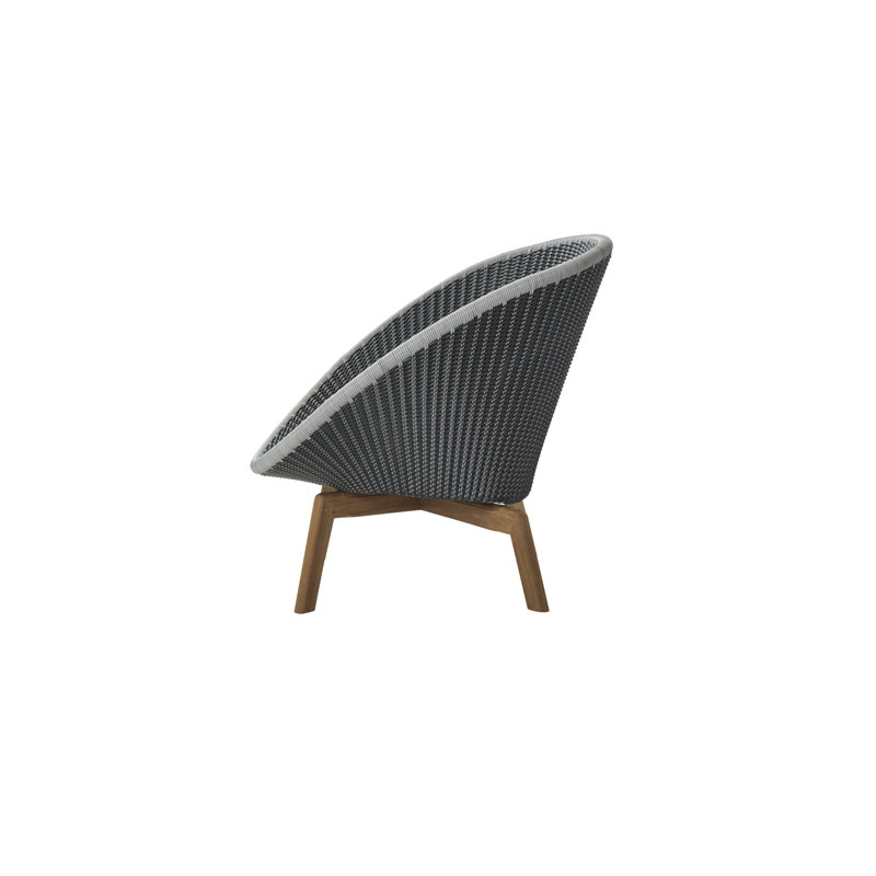 Peacock Papasan Chair with Teak Legs, Dark Blue, Dark Gray/Teak