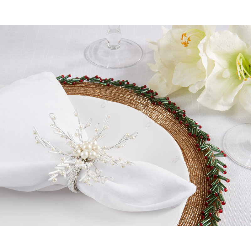 Silver Beaded Glamorous Napkin Rings Set of 4