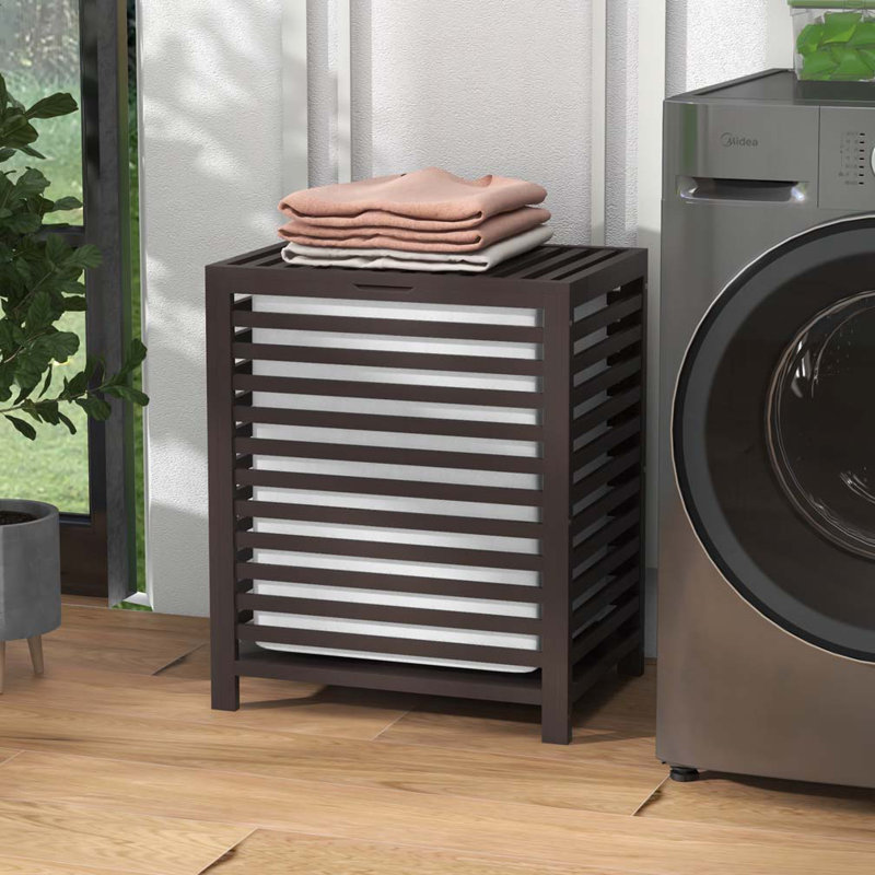 Bamboo Laundry Hamper with Lid, Laundry Basket with Removable Liner Bag, Coffee