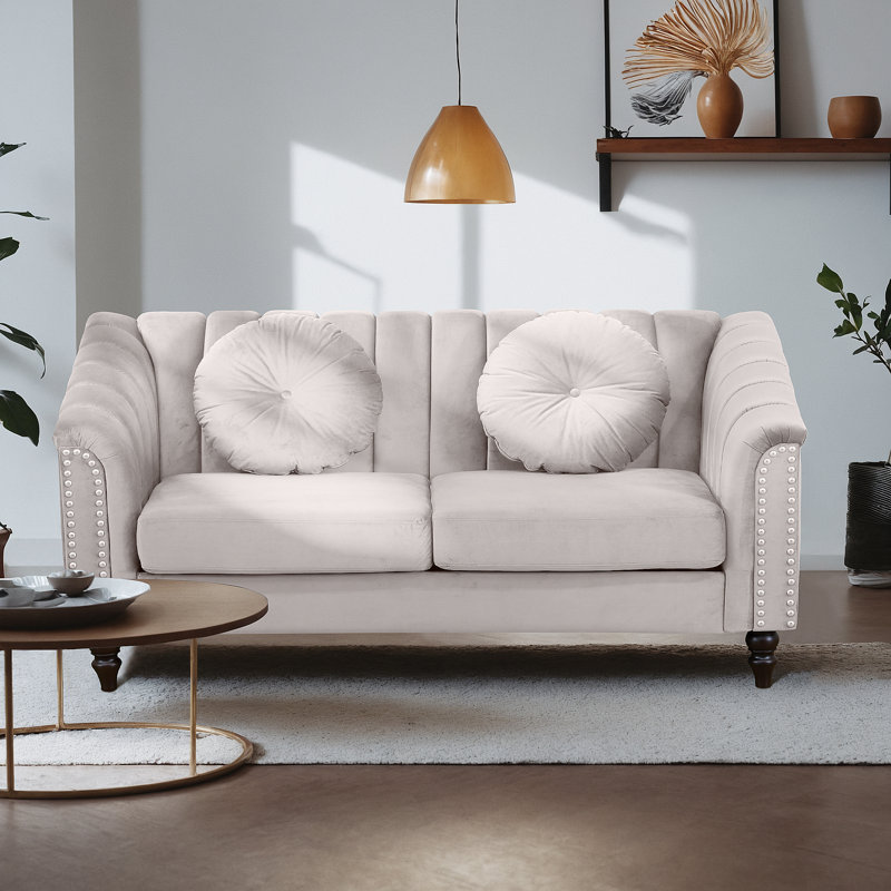 Canapé Mikole, Chenille beige, H 31 po x l 60 po x P 31 po