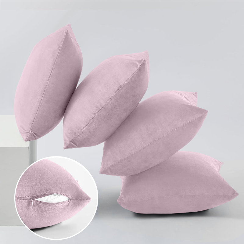 Square Throw Cushion Cover Pad set of 4, Rose Pink