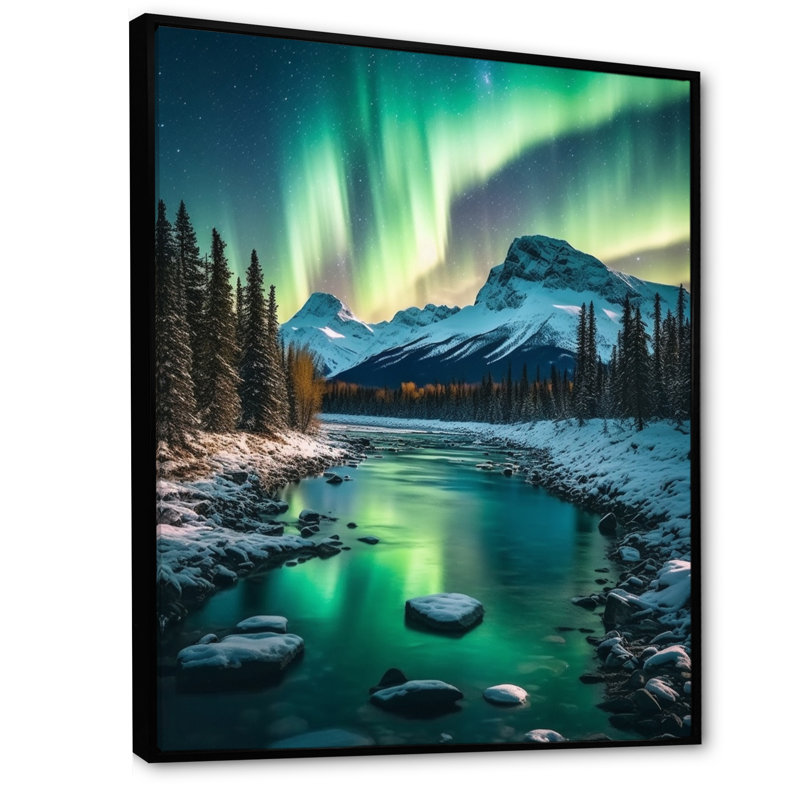 Yukon Northern Lights Beauty V - salon d'art mural canadien, H 40 po x l 30 po x P 1,5 po, Cadre flottant noir