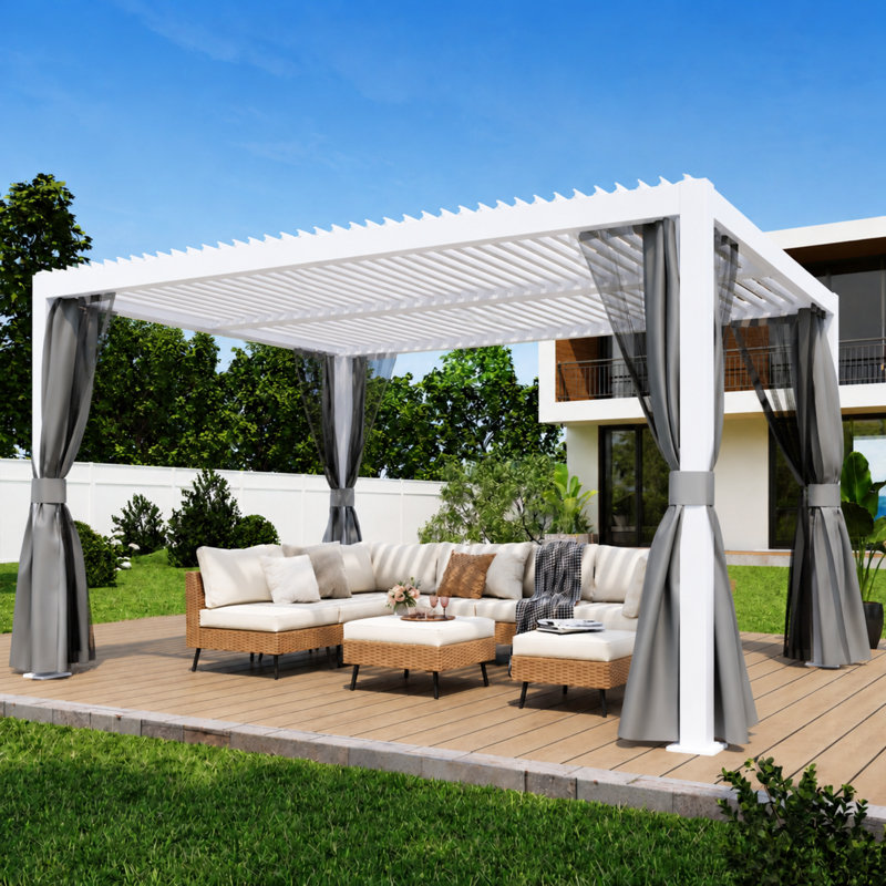 Pergola en aluminium avec toit à persiennes réglable l 10 pi x P 13 pi, 10 pi. L 13 pi. D, WHITE, Pergola seulement