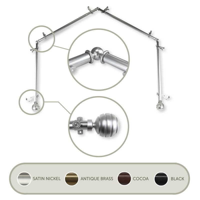 Tringle à rideaux simple pour fenêtre à 4 côtés Pepin, Nickel satiné, 28 po à 48 po (chaque côté)
