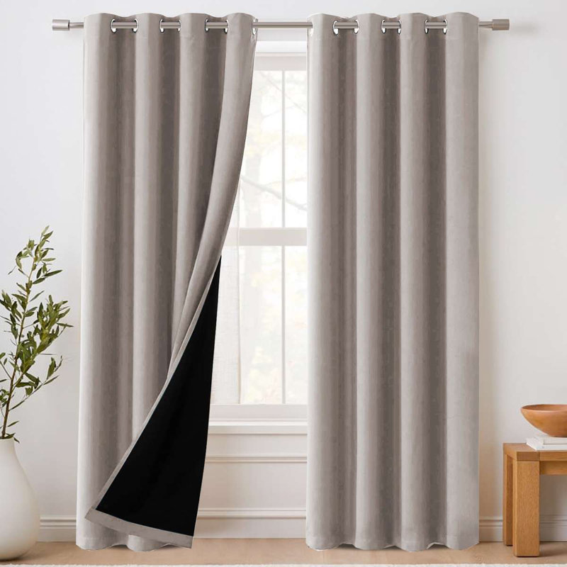 100% Blackout Curtains for Bedroom Thermal Insulated Blackout Curtains Heat and Full Light Blocking Curtains for Living Room with Liner 2 Panels Set