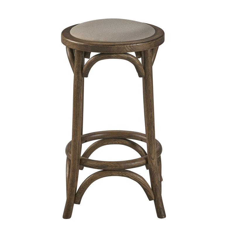 Alcea Upholstered Stool with Solid Wood Frame, Brown