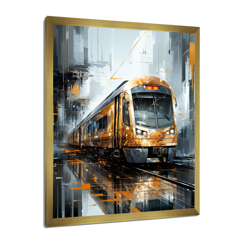Golden Train géométrique Momentum II - impression, Encadrement doré, H 32 po x l 24 po x P 1 po