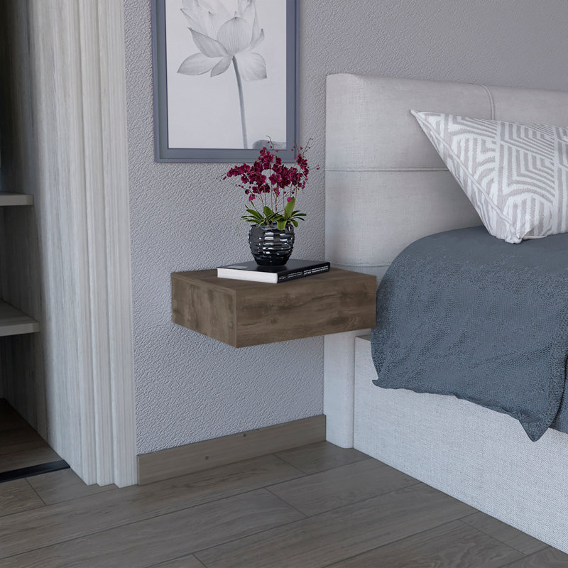 Table de chevet et table d'appoint flottante murale foncé foncé avec tiroir pour chambre à coucher, Brun