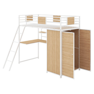 Lit mezzanine simple avec bureau en L et garde-robe