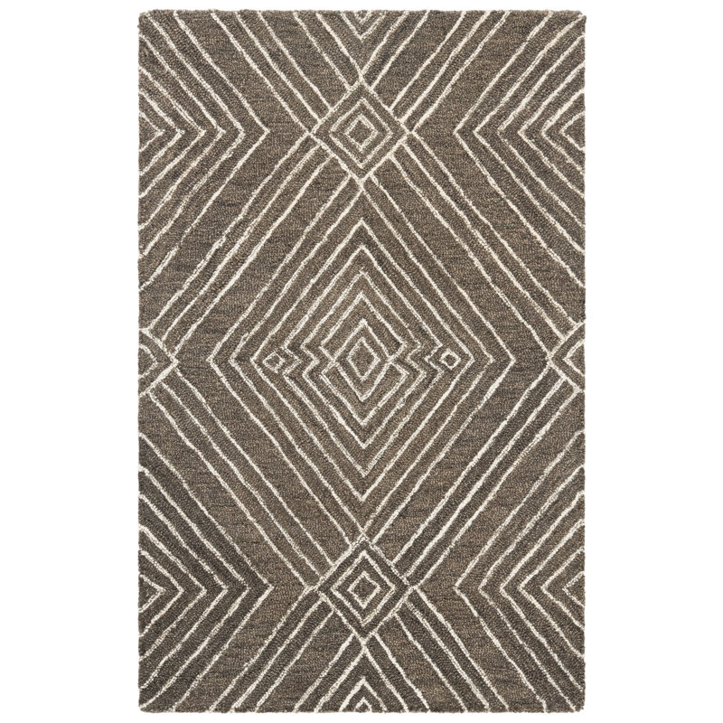 Chul Hand Tufted Wool/Cotton Geometric Rug in Dark Gray/Ivory, Rectangle 2'6" x 4'