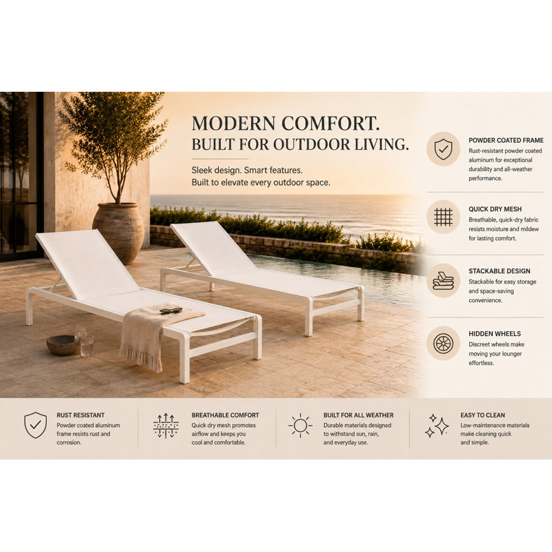 Isabella Outdoor Chaise Lounge, White
