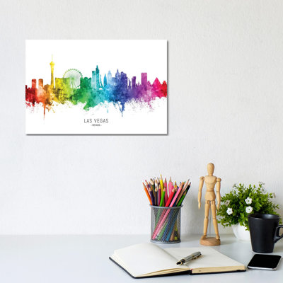 Las Vegas Nevada Skyline Rainbow by Michael Tompsett - Wrapped Canvas Print