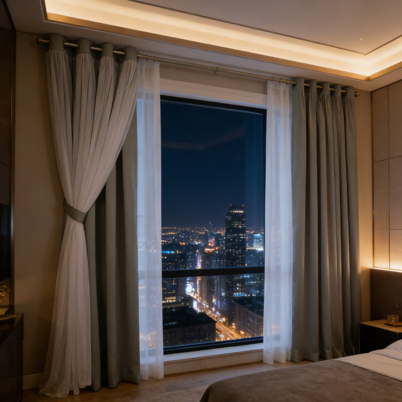 Double Layer Curtains 2-Pack - Sheer & Blackout Room Darkening Panels With Grommet Top, Energy Efficient Indoor Window Treatments