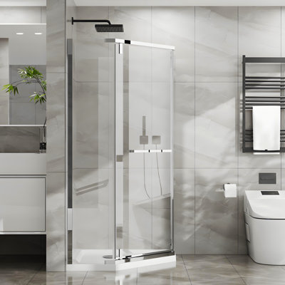 36'' W 72'' H Frameless Neo-Angle Reversible Shower Enclosure With SGCC Tempered Glass Panels