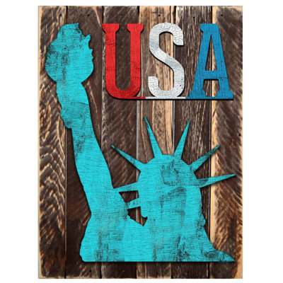 Décoration murale poetic patriotique statue of liberty rustique board
