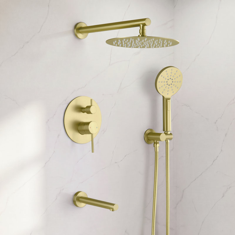 Circular Wall Mounted with Rough-In Valve, Brushed Gold