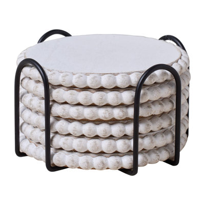 Round 6 Piece Coaster Set With Holder