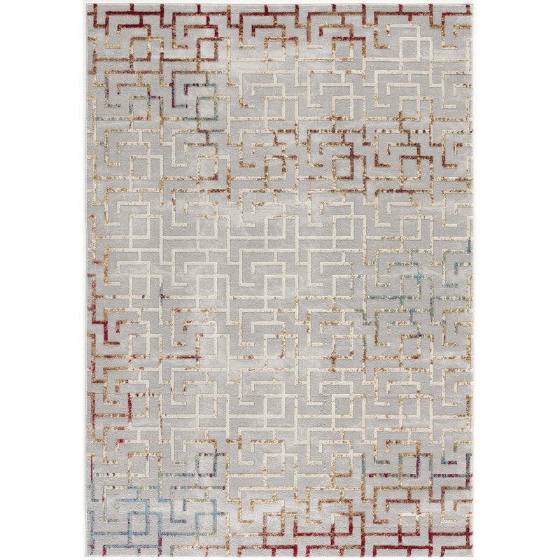2' X 3' Gray and Ivory Geometric Washable Non Skid Area Rug