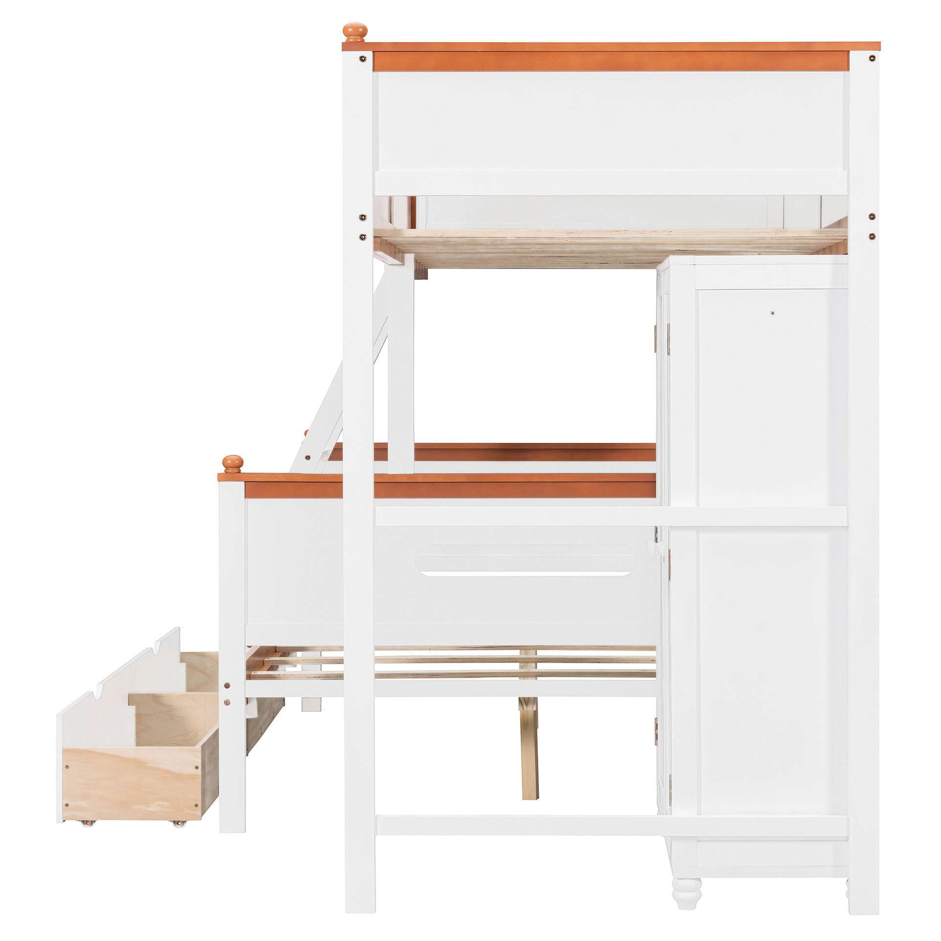 Alwyn Home Bunk Bed Twin Over Full, White And Orange, Ample Storage ...