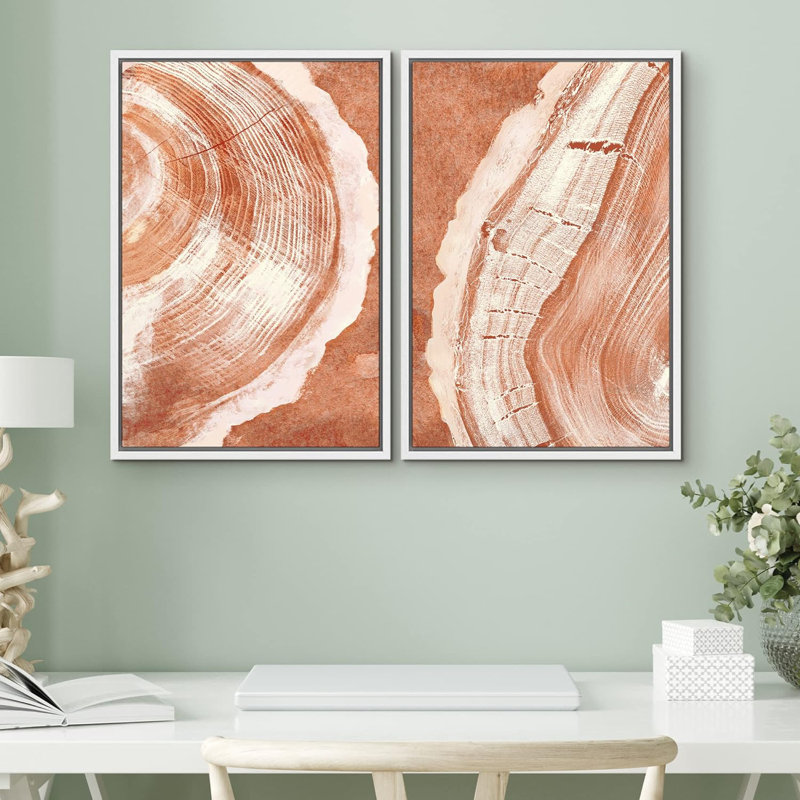 Gros plan orange, anneau d'arbre en bois, détails, nature sauvage, art moderne, rustique, coloré, ultra, 2 pièces, Blanc