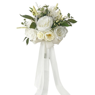 Bouquets de mariage pour la mariée Bouquet de demoiselle d'honneur Champagne blanc Roses artificielles Fleurs pour le mariage Saint-Valentin Église Décoration de la maison