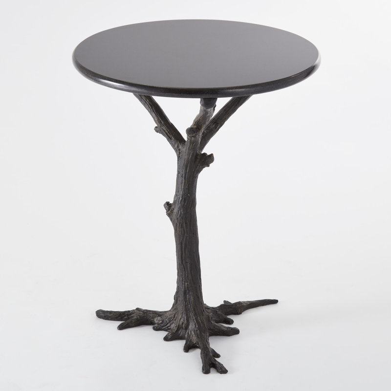 White Faux Bois Side Table, Black