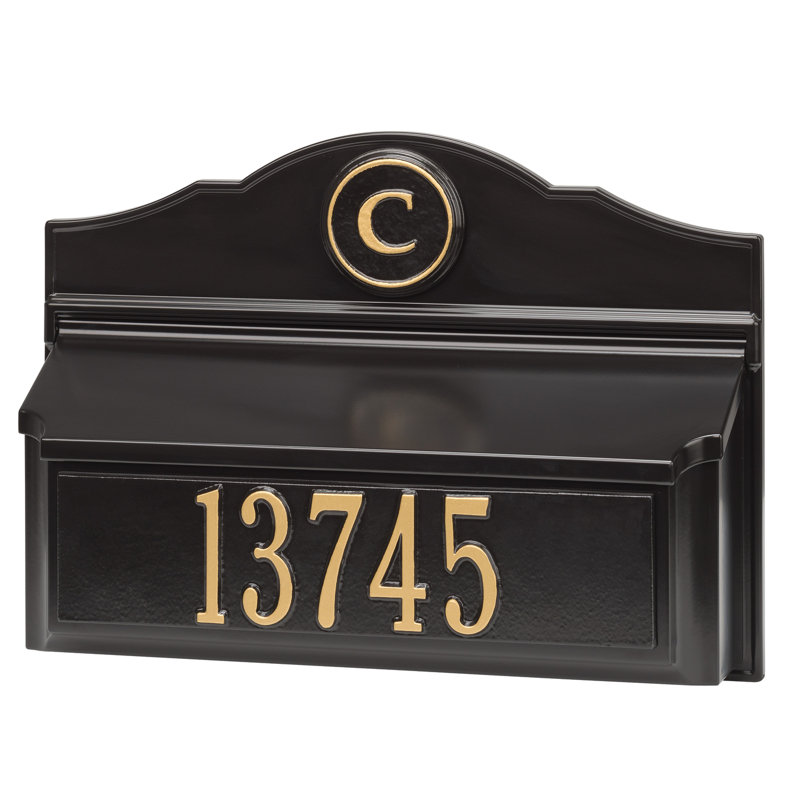 Wall Mounted Mailbox, Black/Gold, Yes