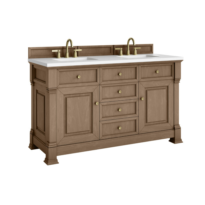 Meuble-lavabo double l 60 po Brookfield, Pacanier, Blanc Zeus, À entraxe