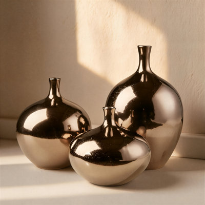 Cet ensemble de trois vases en céramique à finition miroir présente une texture brillante et exquise, et est disponible en différentes combinaisons, ce qui en fait un excellent choix pour la décoration intérieure.