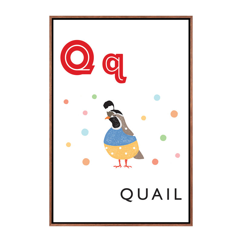 Alphabet Flash Card Q - impression d'art graphique, Pas de tapis, Toile avec cadre brun, H 26 po x l 18 po x 1,5 po