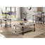 Rectangular Industrial Desk With Natural Tone Finish And Open Bottom Shelf For Office Transitional Table Replicated Wheel Legs In