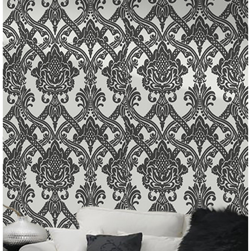 Rouleau de papier peint damassé 33 pi x 20 po, Blanc / noir / anthracite