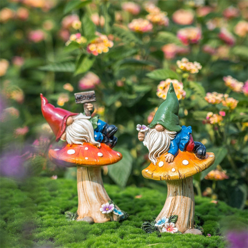 Ensemble de 2 statues de nain de jardin, figurines décoratives en résine pour décoration intérieure et extérieure