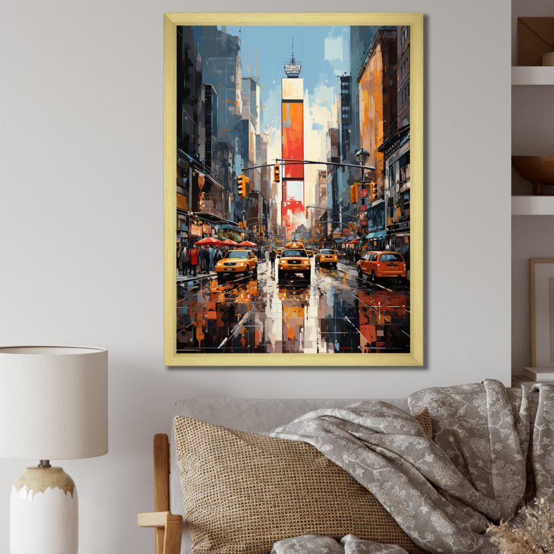 Jaune et gris, art encadré de New York, H 32 po x l 16 po x P 1 po, Cadre doré simple
