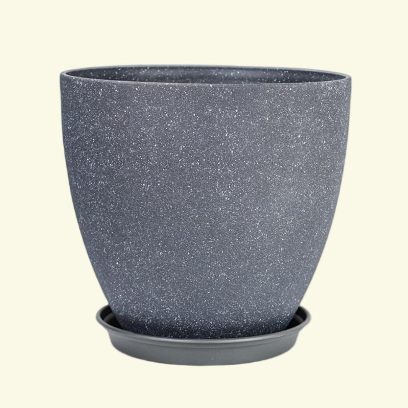 Forest Resin Round Plant Pots With Tray, gray
