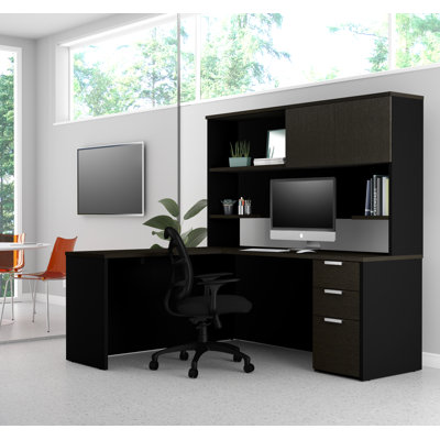 Bureau en coin réversible en L avec piédestal et huche Kadian