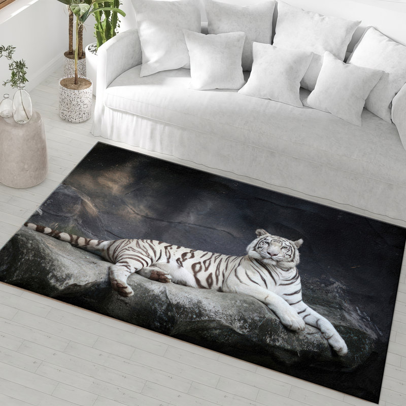 Exotic Elephant and Jungle Motif Non-Woven Thin Printed Rug for Vibrant Room Decoration, Rectangle 2'8" x 3'11"