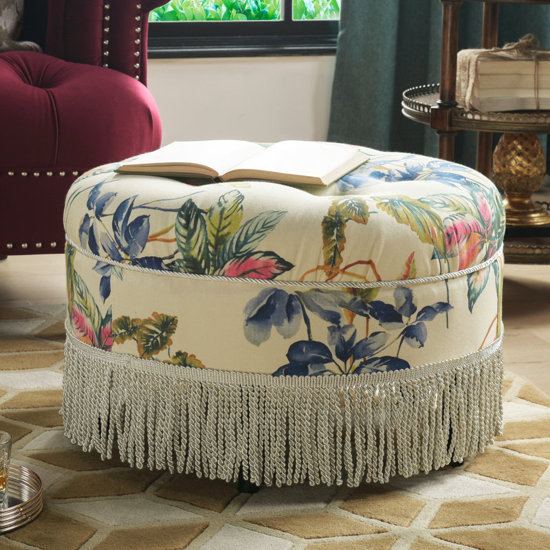 Repose-pieds Neptune, Jacquard damassé rouge / bordure dorée
