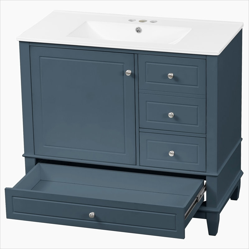 Bathroom Vanity With Ceramic Sink And 3 Drawers, Freestanding Vanity Cabinet With Shelves