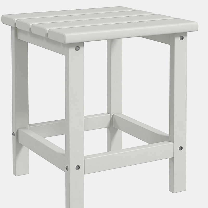 Adirondack Side Table, Square Patio End Table, Weather Resistant 15" Outdoor HDPE Table for Porch, Pool, Balcony, White