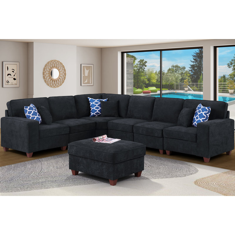 Canapé modulaire en L Forbestown, Black Chenille