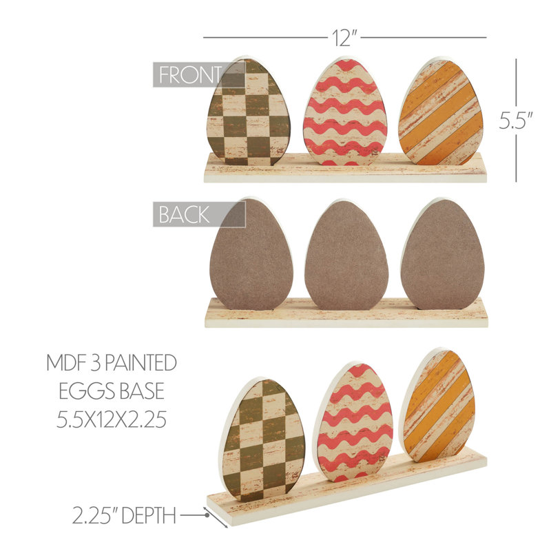 Bunny Hop MDF 3 œufs peints avec base 5,5 x 12 x 2,25