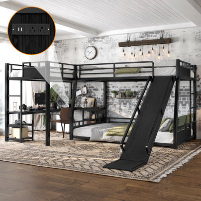 Lits multifonctionnels avec rangement, lit superposé triple en métal, maison familiale moderne