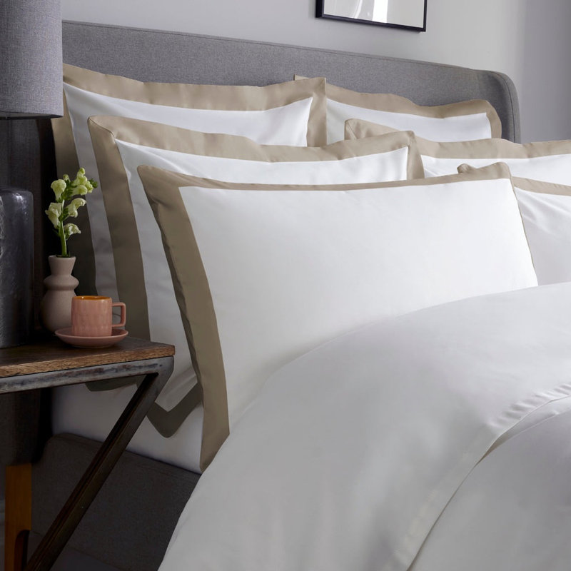 Kento 800 Thread Count 100% Sateen Cotton Standard Pillowcase, White/Flax
