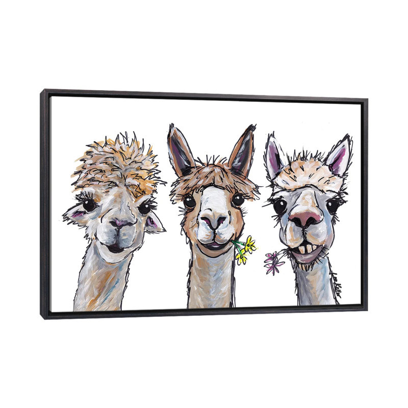 «Alpacas Trio II», reproduction de photo, H 18 po x l 26 po x P 1,5 po, Cadre noir vieilli