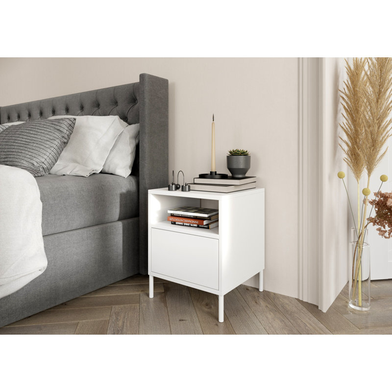 Caola 41cm W Bedside Table, White
