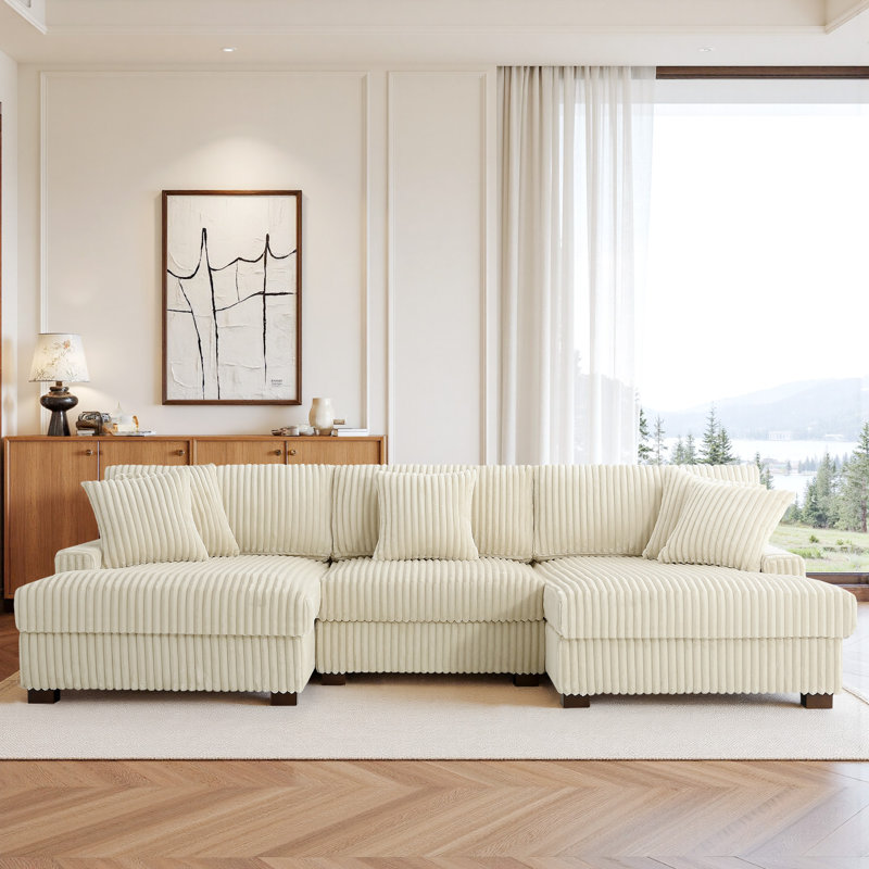 3 Seater Sectional, White Polyester/Foam Padding